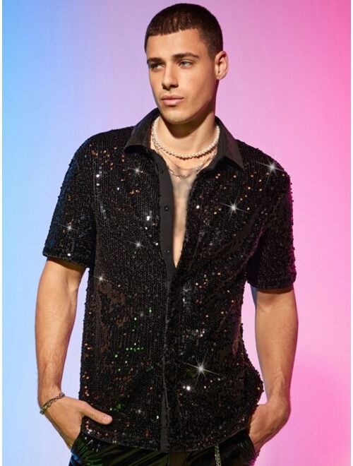 Manfinity AFTRDRK Men Sequin Decor Button Front Shirt