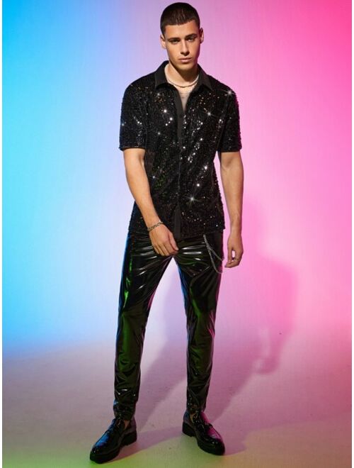 Manfinity AFTRDRK Men Sequin Decor Button Front Shirt