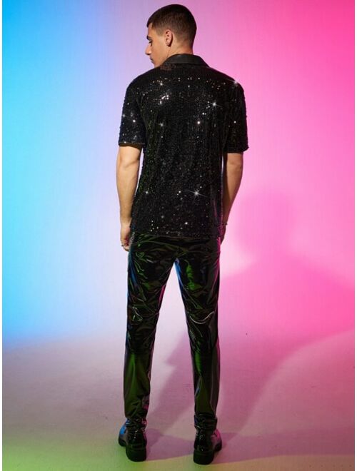 Manfinity AFTRDRK Men Sequin Decor Button Front Shirt