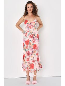 Romantic Adoration Blush Pink Floral Print Sleeveless Midi Dress