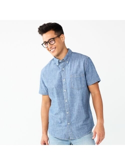 Slim Short Sleeve Perfect Length Button Down Shirt