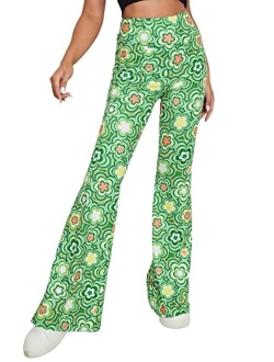 Women's Bootcut High Waisted Yoga Pants Sunflower Print Wide Leg Pants Trousers