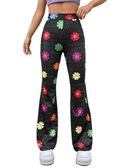 Women's Bootcut High Waisted Yoga Pants Sunflower Print Wide Leg Pants Trousers