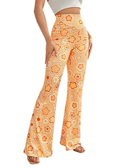 Women's Bootcut High Waisted Yoga Pants Sunflower Print Wide Leg Pants Trousers