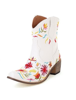 SO SIMPOK Women Classic Cowgirl Boots Ladies Retro Ankle Boots Comfort Embroidered Western Short Boots