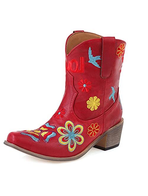 SO SIMPOK Women Classic Cowgirl Boots Ladies Retro Ankle Boots Comfort Embroidered Western Short Boots