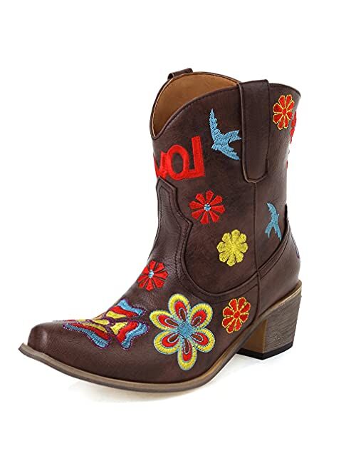 SO SIMPOK Women Classic Cowgirl Boots Ladies Retro Ankle Boots Comfort Embroidered Western Short Boots