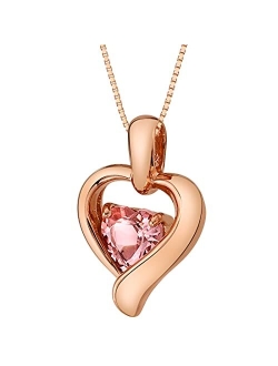 925 Sterling Silver Heart in Heart Solitaire Pendant Necklace for Women in Various Gemstones, Heart Shape 6mm, with 18 inch Chain