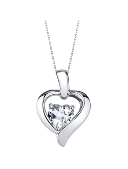 925 Sterling Silver Heart in Heart Solitaire Pendant Necklace for Women in Various Gemstones, Heart Shape 6mm, with 18 inch Chain