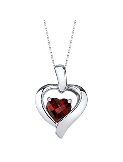 925 Sterling Silver Heart in Heart Solitaire Pendant Necklace for Women in Various Gemstones, Heart Shape 6mm, with 18 inch Chain