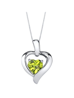 925 Sterling Silver Heart in Heart Solitaire Pendant Necklace for Women in Various Gemstones, Heart Shape 6mm, with 18 inch Chain