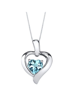 925 Sterling Silver Heart in Heart Solitaire Pendant Necklace for Women in Various Gemstones, Heart Shape 6mm, with 18 inch Chain