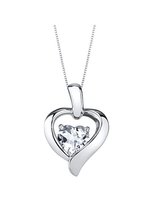 Peora 925 Sterling Silver Heart in Heart Solitaire Pendant Necklace for Women in Various Gemstones, Heart Shape 6mm, with 18 inch Chain