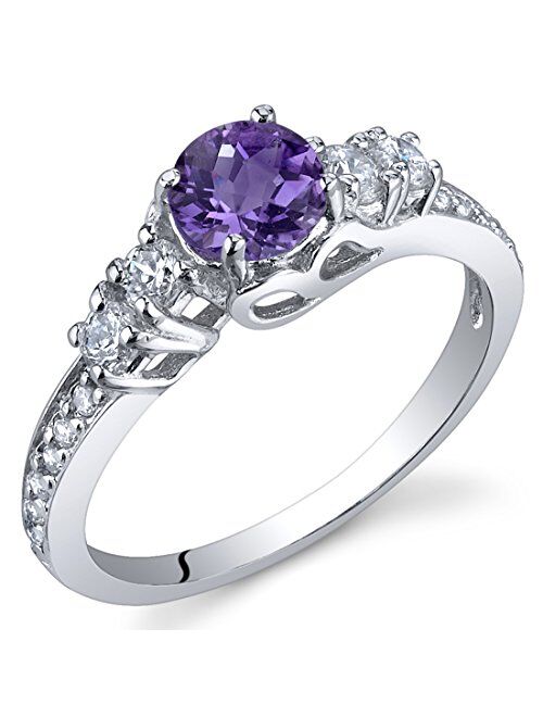 Peora Amethyst Solstice Ring for Women 925 Sterling Silver, Natural Gemstone Birthstone, 0.50 Carat Round Shape, Comfort Fit, Sizes 5 to 9