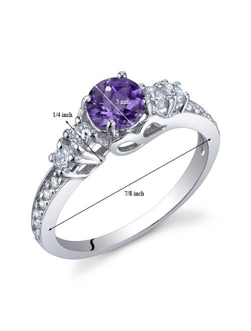 Peora Amethyst Solstice Ring for Women 925 Sterling Silver, Natural Gemstone Birthstone, 0.50 Carat Round Shape, Comfort Fit, Sizes 5 to 9