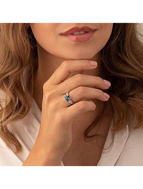 Peora London Blue Topaz Cathedral Solitaire Ring for Women 925 Sterling Silver, Natural Gemstone Birthstone, 2.25 Carats Round Shape 8mm, Sizes 5 to 9