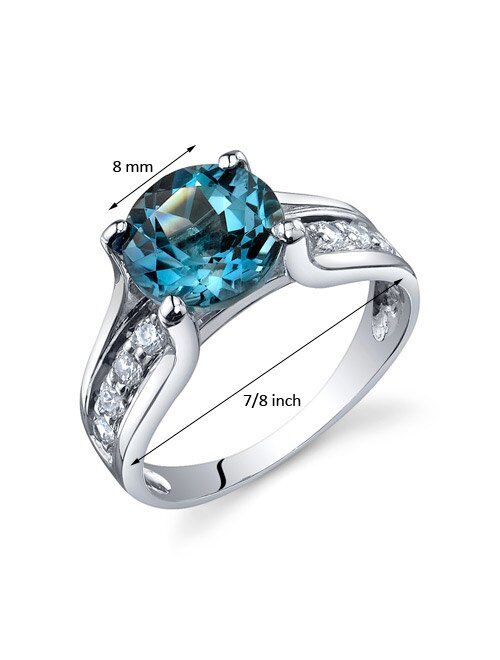 Peora London Blue Topaz Cathedral Solitaire Ring for Women 925 Sterling Silver, Natural Gemstone Birthstone, 2.25 Carats Round Shape 8mm, Sizes 5 to 9