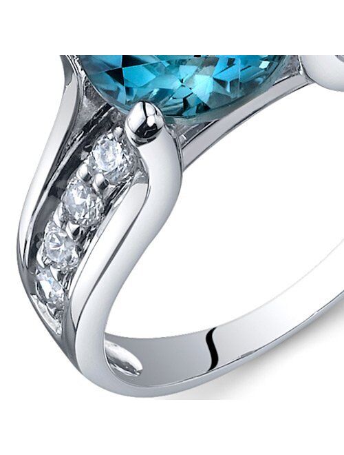 Peora London Blue Topaz Cathedral Solitaire Ring for Women 925 Sterling Silver, Natural Gemstone Birthstone, 2.25 Carats Round Shape 8mm, Sizes 5 to 9