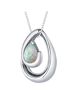 925 Sterling Silver Wave Pendant Necklace for Women in Various Gemstones, Pear Shape 7x5mm, with 18 inch Italian Chain