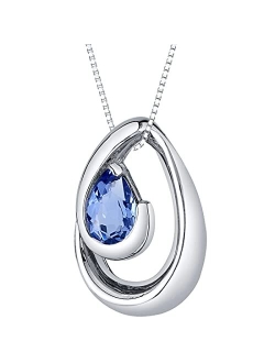 925 Sterling Silver Wave Pendant Necklace for Women in Various Gemstones, Pear Shape 7x5mm, with 18 inch Italian Chain