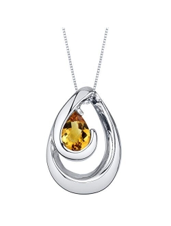 925 Sterling Silver Wave Pendant Necklace for Women in Various Gemstones, Pear Shape 7x5mm, with 18 inch Italian Chain