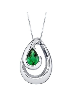 925 Sterling Silver Wave Pendant Necklace for Women in Various Gemstones, Pear Shape 7x5mm, with 18 inch Italian Chain