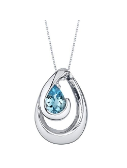 925 Sterling Silver Wave Pendant Necklace for Women in Various Gemstones, Pear Shape 7x5mm, with 18 inch Italian Chain