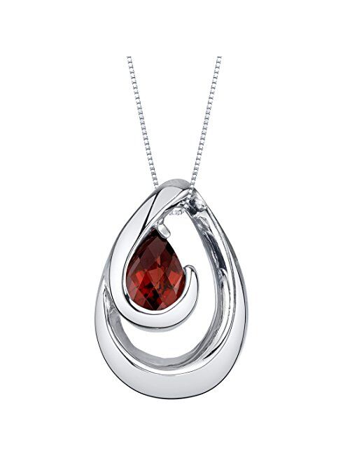 Peora 925 Sterling Silver Wave Pendant Necklace for Women in Various Gemstones, Pear Shape 7x5mm, with 18 inch Italian Chain