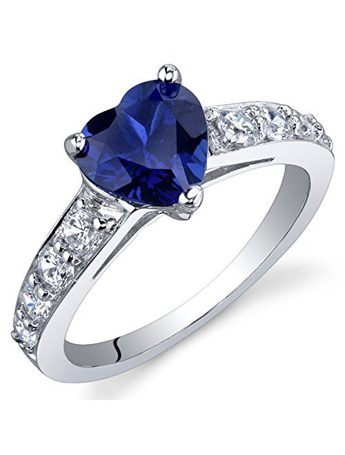 Peora Created Blue Sapphire Heart Promise Ring for Women 925 Sterling Silver, 1.75 Carats Heart Shape 7mm, Comfort Fit, Sizes 5 to 9