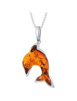 Genuine Baltic Amber Animal Pendant Necklace for Women 925 Sterling Silver with 18 inch Chain