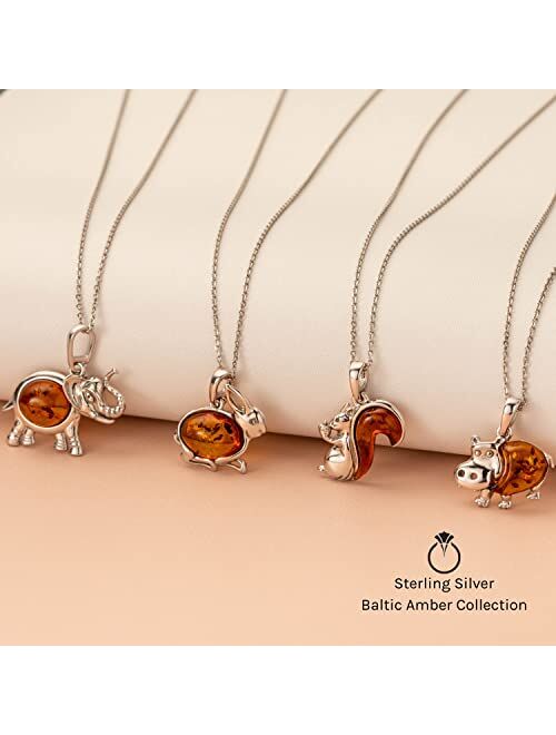 Peora Genuine Baltic Amber Animal Pendant Necklace for Women 925 Sterling Silver with 18 inch Chain