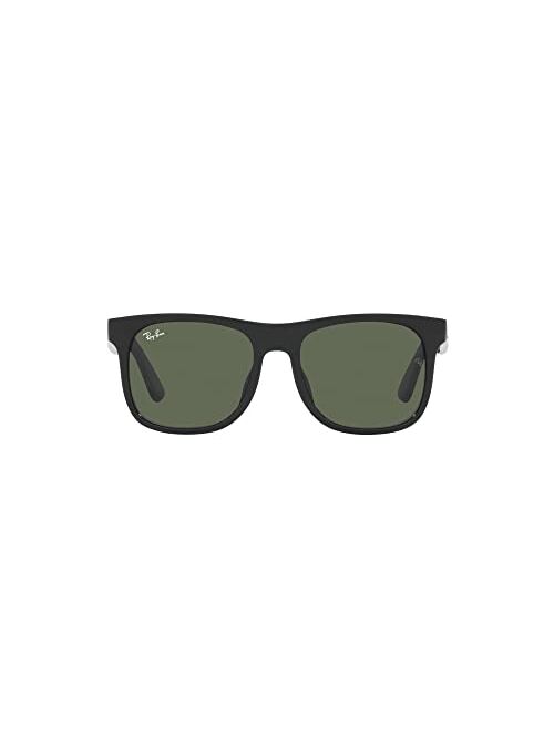 Ray-Ban Junior Kids' RJ9069SF Low Bridge Fit Square Sunglasses, Black/Dark Green, 50 mm