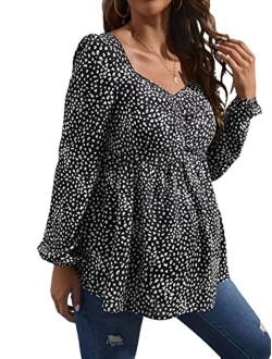 Women's Maternity Shirts Leopard Long Sleeve Pregnancy Peplum Blouse