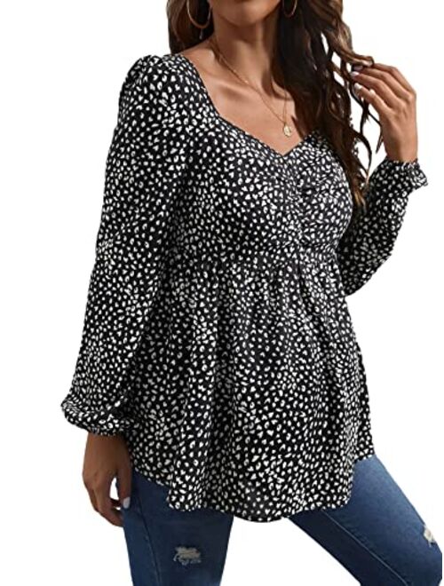 MakeMeChic Women's Maternity Shirts Leopard Long Sleeve Pregnancy Peplum Blouse