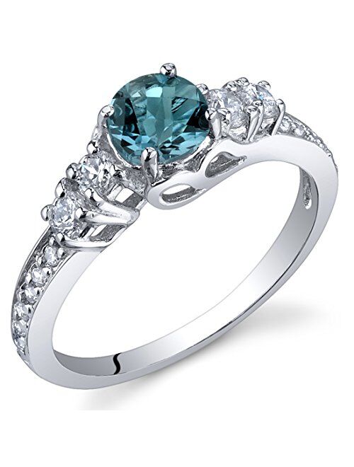 Peora London Blue Topaz Ring 925 Sterling Silver, 0.50 Carat Round Shape, December Birthstone Enchanting Solstice Solitaire, Sizes 5 to 9