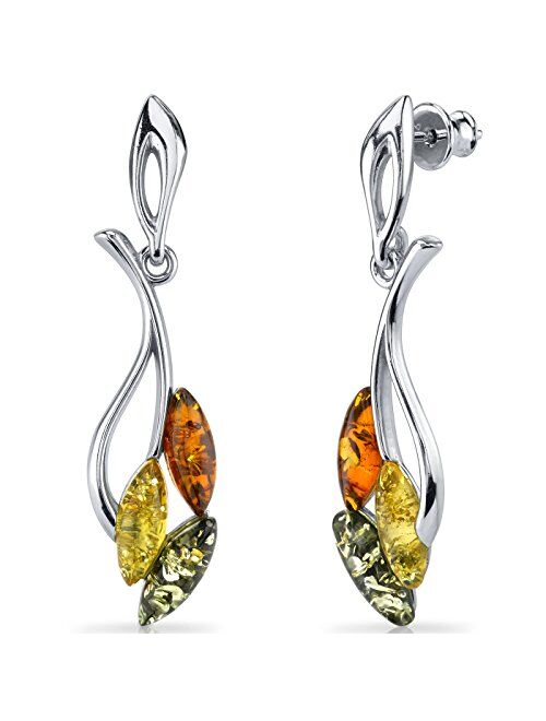 Peora Genuine Multicolor Baltic Amber Leaf Pendant Necklace and Earrings for Women in Sterling Silver