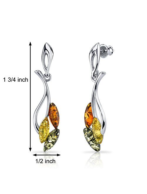 Peora Genuine Multicolor Baltic Amber Leaf Pendant Necklace and Earrings for Women in Sterling Silver