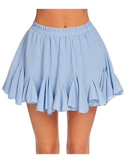 Women's Pleated Skater Skirt Basic Casual High Waisted Ruffles Flared Mini Lingerie Skirts