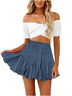 Women's Pleated Skater Skirt Basic Casual High Waisted Ruffles Flared Mini Lingerie Skirts