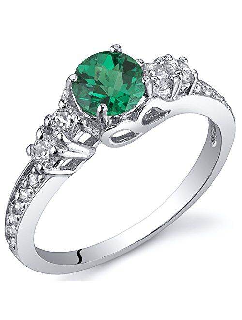 Peora Simulated Emerald Solstice Ring for Women 925 Sterling Silver, 5mm Round Shape, Comfort Fit, Sizes 5 to 9