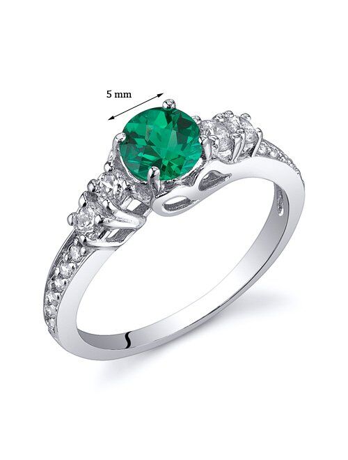 Peora Simulated Emerald Solstice Ring for Women 925 Sterling Silver, 5mm Round Shape, Comfort Fit, Sizes 5 to 9