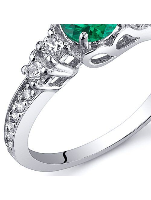 Peora Simulated Emerald Solstice Ring for Women 925 Sterling Silver, 5mm Round Shape, Comfort Fit, Sizes 5 to 9