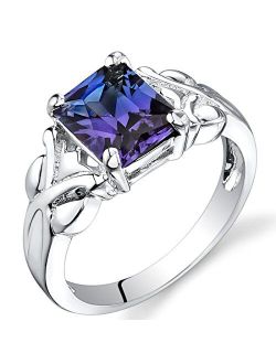 Simulated Alexandrite Ring 925 Sterling Silver, Criss-Cross Solitaire, Color-Changing 2.75 Carats Radiant Cut 9x7mm, Comfort Fit, Sizes 5 to 9