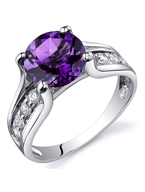 Peora Amethyst Cathedral Solitaire Ring for Women 925 Sterling Silver, Natural Gemstone Birthstone, 1.75 Carats Round Shape 8mm, Sizes 5 to 9