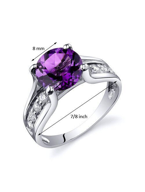 Peora Amethyst Cathedral Solitaire Ring for Women 925 Sterling Silver, Natural Gemstone Birthstone, 1.75 Carats Round Shape 8mm, Sizes 5 to 9