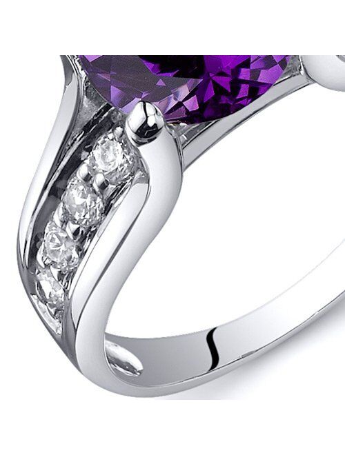 Peora Amethyst Cathedral Solitaire Ring for Women 925 Sterling Silver, Natural Gemstone Birthstone, 1.75 Carats Round Shape 8mm, Sizes 5 to 9