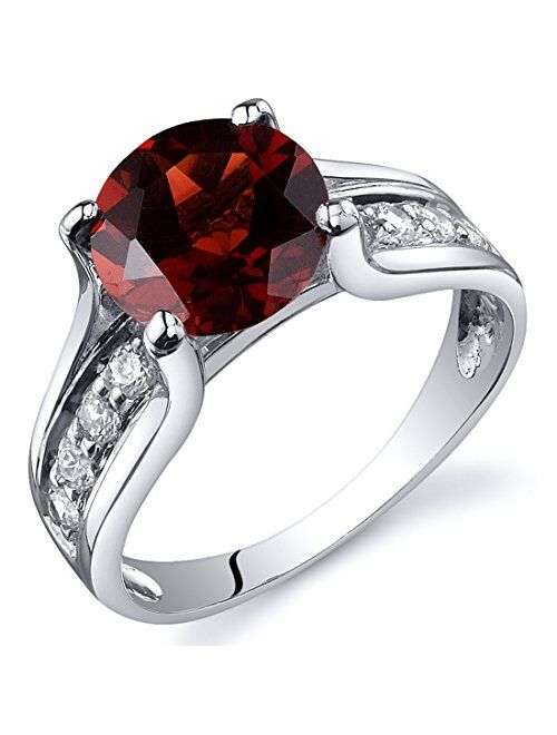 Peora Garnet Cathedral Solitaire Ring for Women 925 Sterling Silver, Natural Gemstone Birthstone, 2.50 Carats Round Shape 8mm, Sizes 5 to 9