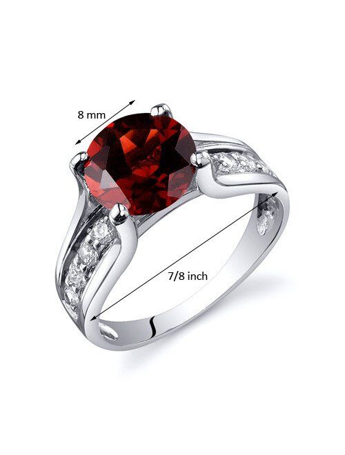 Peora Garnet Cathedral Solitaire Ring for Women 925 Sterling Silver, Natural Gemstone Birthstone, 2.50 Carats Round Shape 8mm, Sizes 5 to 9