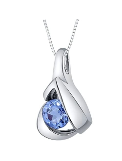 925 Sterling Silver Chiseled Solitaire Pendant Necklace for Women in Various Gemstones, Round Shape 6mm, with 18 inch Chain