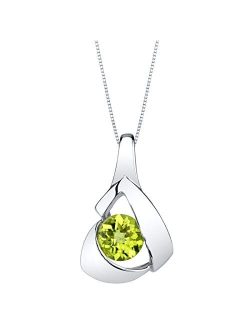 925 Sterling Silver Chiseled Solitaire Pendant Necklace for Women in Various Gemstones, Round Shape 6mm, with 18 inch Chain